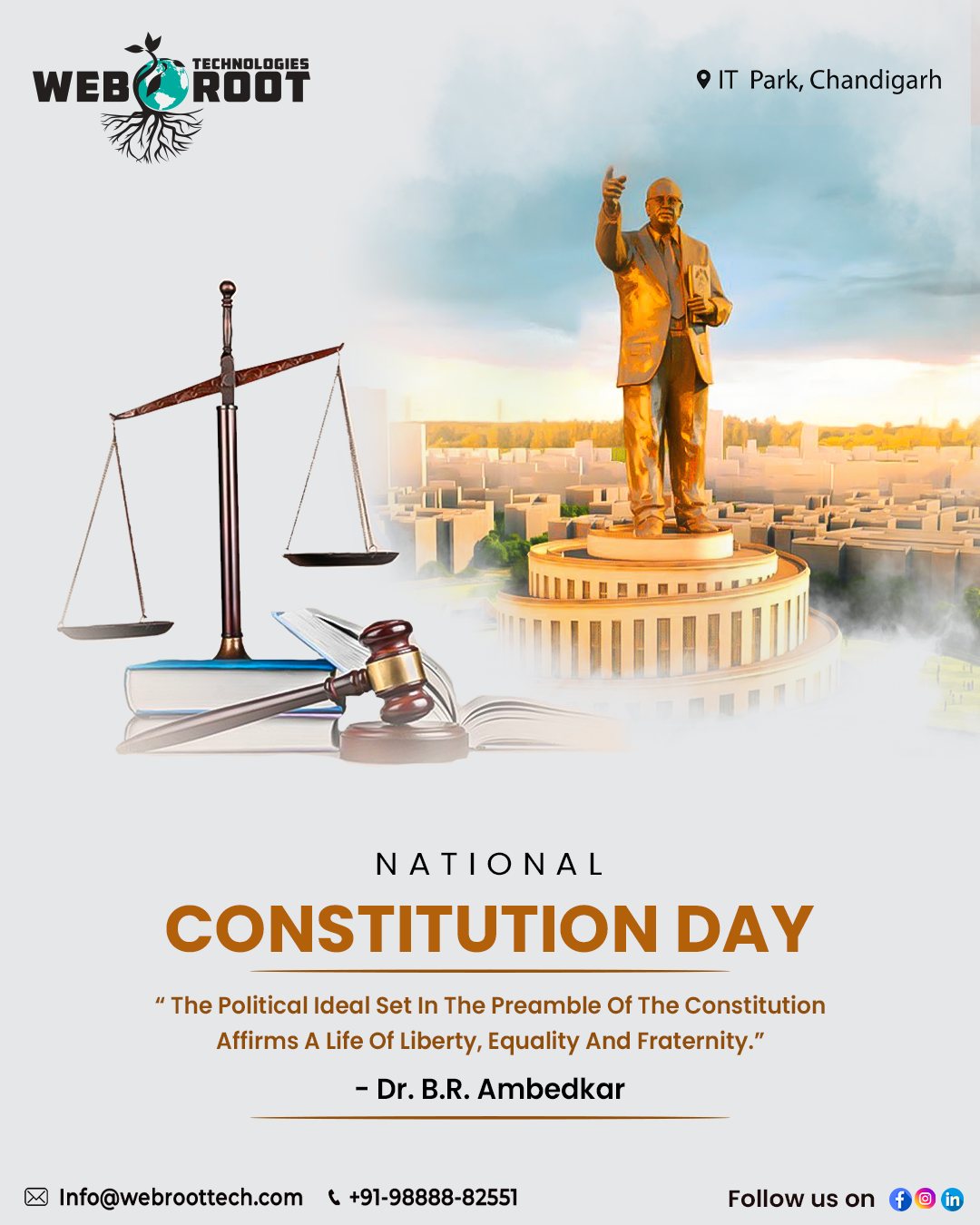 It is imperative that we talk about our rights and duties. Being aware of our rights will not only help identify violations but also make us respect the fundamental rights of others. 

On this Constitution Day, let us pledge to respect and uphold the Constitution. Webroot Technologies wishes everyone a happy Indian Constitution Day.

#Constitution #ConstitutionDay #ConstitutionDay2022 #ConstitutionofIndia #indianconstitution #BRAmbedkar #Republic #IndianRepublic #ConstitutionDayofIndia #Preamble #PreambleofIndianConstitution
#webroottechnologies #branding #digitalcompany #creative #designer #business #success #brandidentity #brandidentitydesign